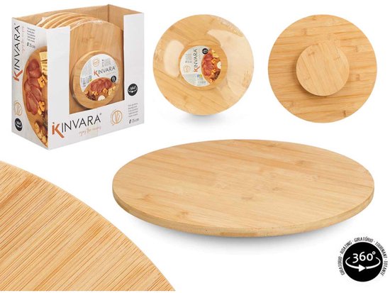 Lazy Susan - Rotating Tray - Wooden Serving Platter - Rotating - Bamboo - Round - 35 x 35 x 3 cm - Wood