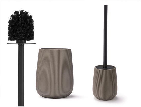 Toilettenbürstenhalter - Toilettenbürsten-Set mit Halter - Gestreiftes WC-Accessoire - Matt schwarzer Edelstahlgriff - Bürstenhalter Modern - Badezimmer-Accessoire - 10,5 x 10,5 x 40,5 cm - Grau