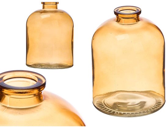 Glazen Pot - Voorraadpot Glas - Keuken Opslag Pot - Glazen Pot met Deksel - Rond Glas Bewaarpotje - 300 g - 9 x 9 x 12 cm - Amber