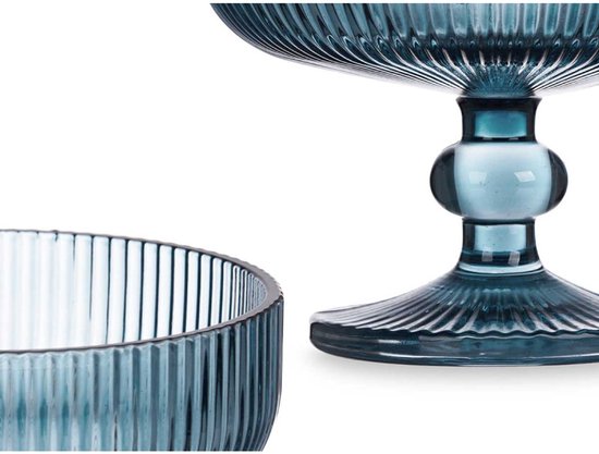 Glass ice cream cups 310 ml on stem – Glass dessert coupes – dark blue striped – set of 6 dessert glasses