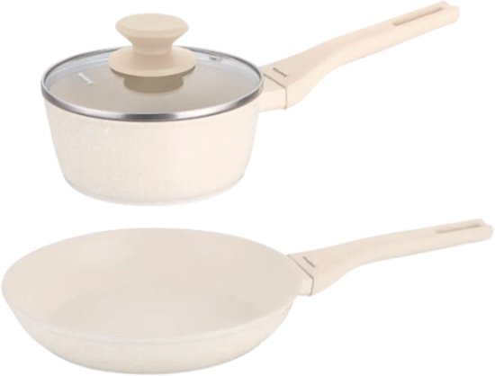 Klausberg pannenset crème – koekenpan 24 cm en steelpan 16 cm met deksel