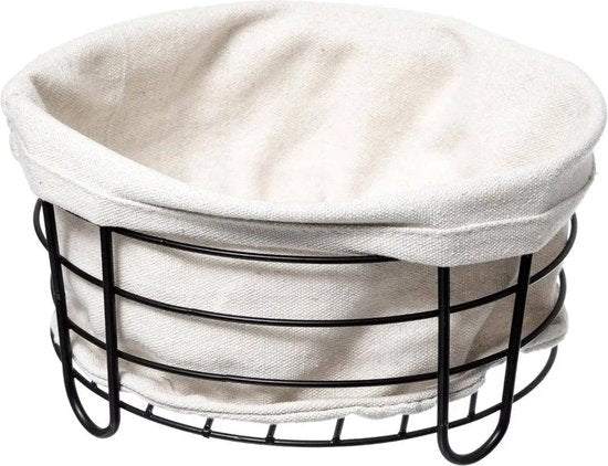 5Five - Bread Basket Bistro - metal / fabric - round - black / cream white - 22 x 11 cm