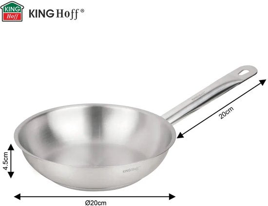 Poêle à frire Kinghoff KH-2018 en acier inoxydable – Ø20 cm – Sans revêtement antiadhésif