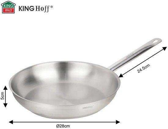Poêle à frire en acier inoxydable Kinghoff KH-2020 – Ø 28 cm – Sans revêtement antiadhésif