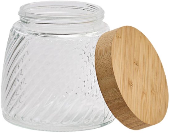 5Five voorraadpot Ventura van ribbelglas – bamboe draaideksel, 0,9 liter – foto 3