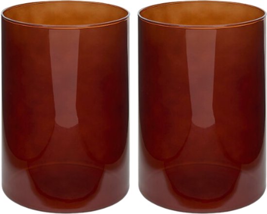 Lidy Vase - Vase en verre - Lot de 2 - Vase à fleurs décoratif - Ø14 x 20 cm - Brun ambré
