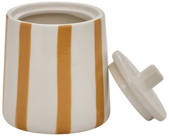 Wattenschijfjeshouder Strio van keramiek – beige, met deksel, 12,8 cm hoog – foto 2