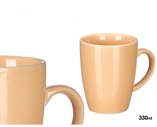 Coffee and Tea Mugs - Set of 6 - Mug - Ceramic Coffee Mug - Earthenware Tea Mug - Glossy Coffee Cup - Modern Mug - 330 ml - 8.5 x 11.5 x 10.5 cm - Beige - Set of 6 pieces
