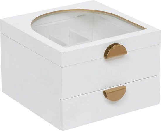 Boîte à bijoux Atmosphera Bombay - 20 x 20 x 13 cm - Blanc ivoire - Coffret à bijoux avec couvercle - avec miroir et tiroir