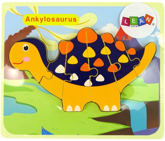 Lean Toys Holzpuzzle – Dinosaurier Triceratops & Ankylosaurus – Orange