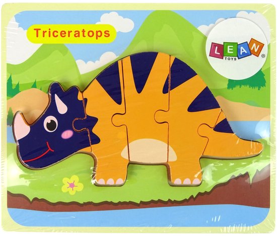 Lean Toys Holzpuzzle – Dinosaurier Triceratops & Ankylosaurus – Orange