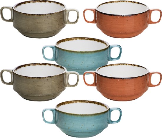 Brisbane Soup Bowls D10xh5.3cm - BLUE-GREY-ORANGE (set of 6)