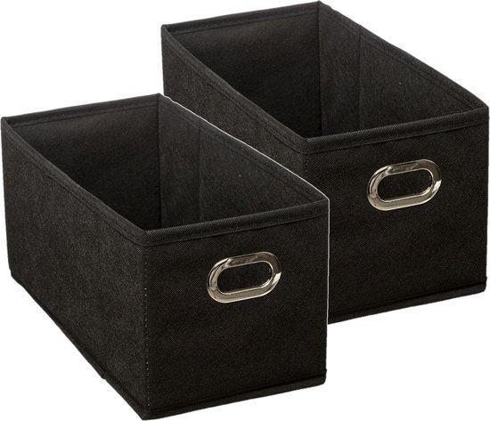 5Five Panier de rangement / panier d'étagère - Lot de 2 pièces - noir - lin - 7 litres - 31 x 15 x 15 cm - Boîte de rangement - Paniers pour meuble à cases