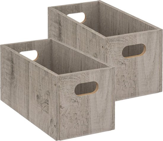 5Five Panier de rangement / panier d'étagère en bois - Lot de 2 pièces - gris - 7 litres - 31 x 15 x 15 cm - Boîtes de rangement - Paniers pour étagère à cases