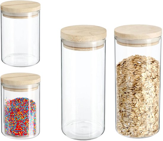 Secret de Gourmet - Kitchen storage jars / canisters - glass / wood - set of 4 - 600 and 1000 ml