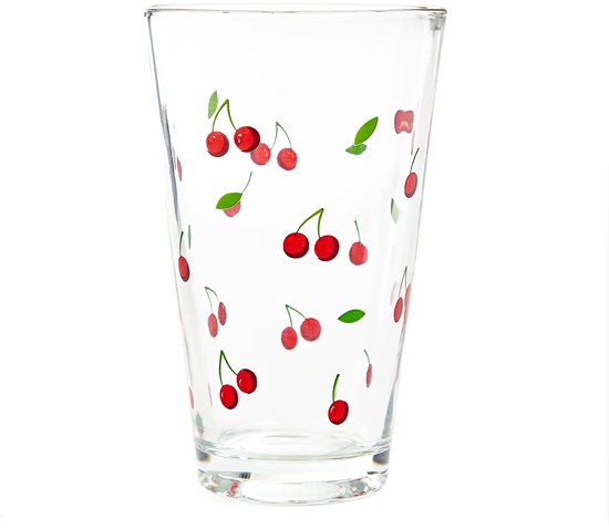Homla - Trinkglas - Trinkgläser mit Kirsch-Design - 3er-Set - Glas-Wassergläser - Für Saft, Limonade, Cocktails & Erfrischungsgetränke - 300 ml - Ø8 x 12 cm - Transparent