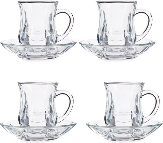 Vivalto Theeglas met Schotel en Oor - 125 ml - Set van 4 - Turkse Theeglazen