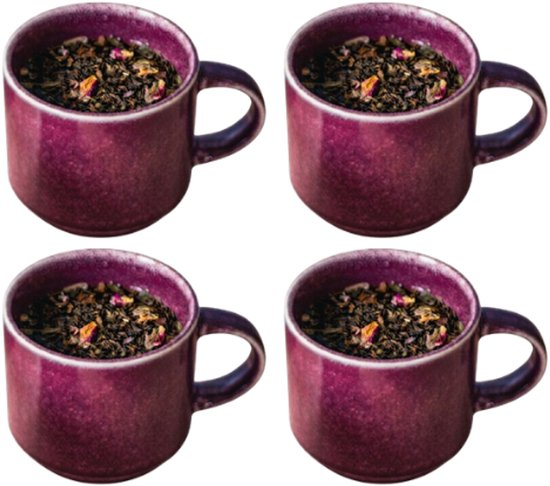 MPLCo - Stack Mok - Tasse à café avec émail réactif, design fait main - Lot de 4 - Tasse à thé - Vaisselle minimaliste moderne - pour café, thé, espresso - Lavable au lave-vaisselle - Céramique - 350 ml - Violet profond