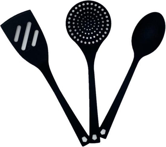 Basic & Co | Ladle | Cooking Utensil | Black | Includes Spatula & Serving Spoon | 29 cm | Nylon | Compact & Hygienic