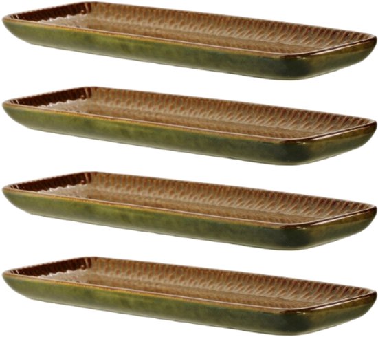 MPLCo - Ombre Insta Servierschale - Auflaufform - 4er-Set - Backform - Ofenfeste Gratinschale - Spülmaschinen- & Mikrowellengeeignet - Keramik - Rechteckig - 25 x 10 x 2 cm - Grün/Braun