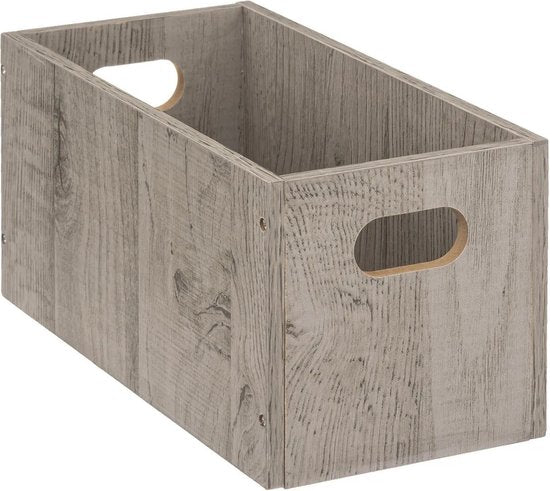 5Five Panier de rangement / panier d'étagère en bois - Lot de 2 pièces - gris - 7 litres - 31 x 15 x 15 cm - Boîtes de rangement - Paniers pour étagère à cases