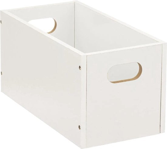 5Five Panier de rangement / panier d'étagère en bois - 2x - blanc - 7 litres - 31 x 15 x 15 cm - Boîtes de rangement - Paniers pour étagère à casiers