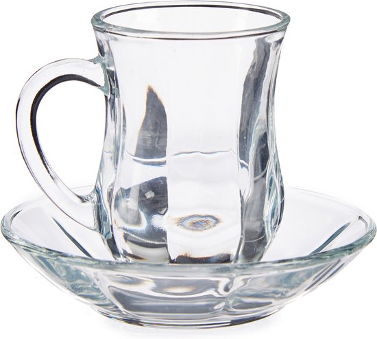 Vivalto Theeglas met Schotel en Oor - 125 ml - Set van 4 - Turkse Theeglazen