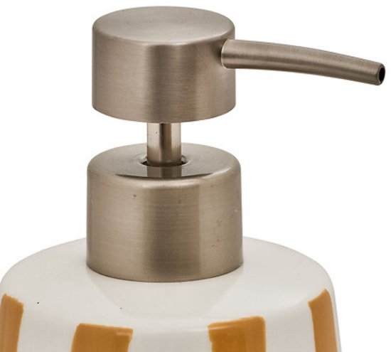 Keramische zeepdispenser geel (tarwe) met strepen – zeeppompje, 17,3 cm – foto 2
