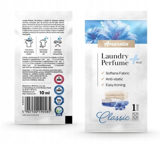Elix - Amarella Parfum de Lessive - Lot de 4 Sachets - Parfum pour Lessive - Parfum pour Adoucissant - Anti-statique Facilité de Repassage - Longue Durée - Sachet de 10 ml - Classic