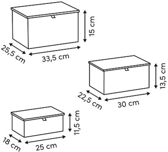 Opbergdozenset - Organizer Set - Set van 3 (S, M, L) - Bamboe Opbergbox - S M L - Opbergdoos met Deksel - Duurzame Opberger Kast & Bureau - Rechthoek - ca. 25 x 18 x 11,5 cm - Bamboe & Zwart