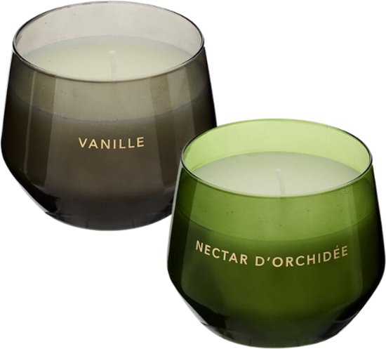 Bougie parfumée - Bougie parfumée Glowy dans pot en verre - Vanille & Orchidée - Scented Candle - Lot de 2 - Décoration d'intérieur luxueuse - 300 g - Ø10 x 7,8 cm - Noir & Vert