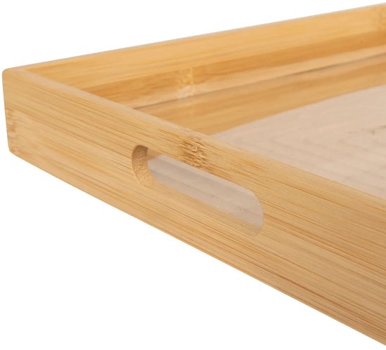 5Five Design bamboo wood serving tray - 46 x 30 cm - light brown - High raised edge - for glasses and cups