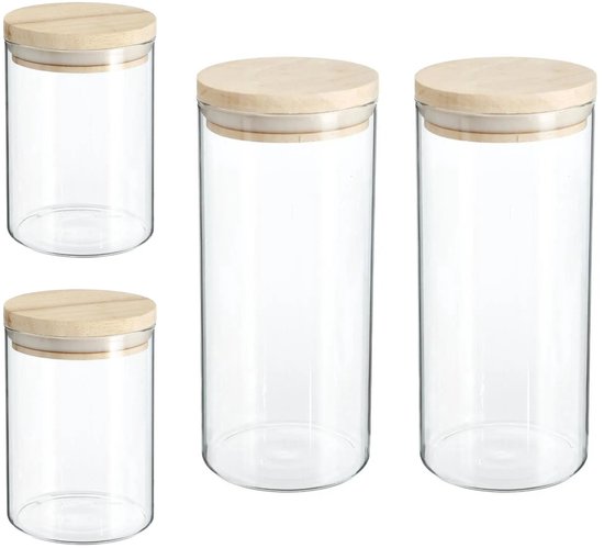 Secret de Gourmet - Kitchen storage jars / canisters - glass / wood - set of 4 - 600 and 1000 ml