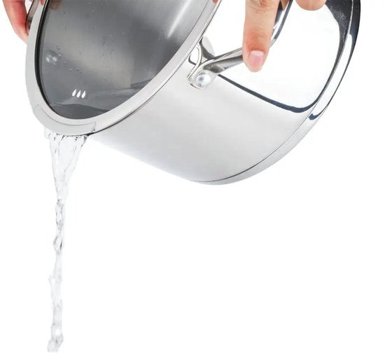 Vcasa kookpan 20 cm met glazen afgietdeksel, 3,4 liter, rvs