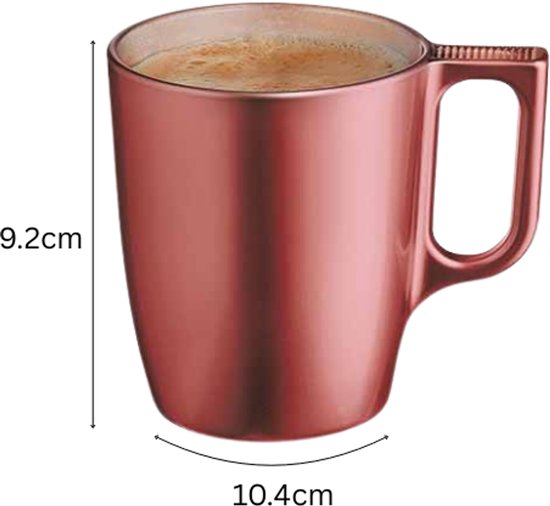 Tasse - Moderne Kaffeetassen - Glastasse - 6er-Set - Luxuriöse Trinkgläser für Kaffee & Tee - 250 ml - 10,4 x 10,4 x 9,2 cm - Rot