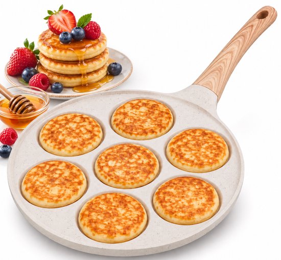 Hakal 7-Cup Pancake Pan – Ø26 cm – Pancake Pan with Non-stick Coating – For Mini Pancakes, Eggs & Snacks – Cream / White