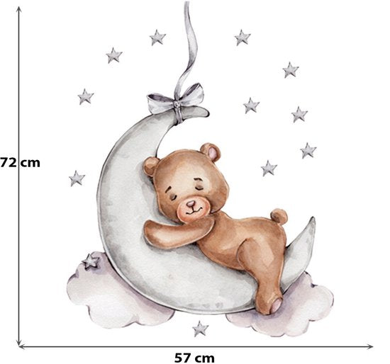 Sipo Wandsticker Beer op de Maan - Zelfklevende Ruimte Muurdecoratie voor Kinderkamer - 72 x 57 cm - Space Wandsticker met Sterren en Maan