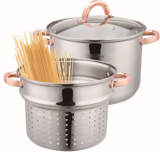 Klausberg 7739 kookpan met pasta-inzet – 2-delig, 24 cm, 7,5 liter, RVS