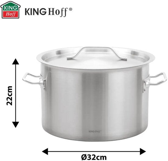 Cooking Pot - Catering Pan - Large Soup Pot with Lid - Stockpot - Induction Suitable - for Soup, Pasta & Stews - 17L - Ø32 cm - Stainless Steel
