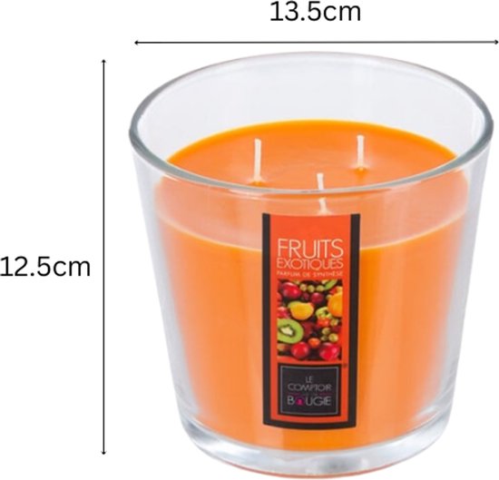 Nina Duftkerzens et - Duftkerze - Parfümkerze - Große Duftkerze im Glas - Exotic Fruits - Rose - Citronella - Scented Candle - 500 g - 13,5 x 12,5 cm - Transparent