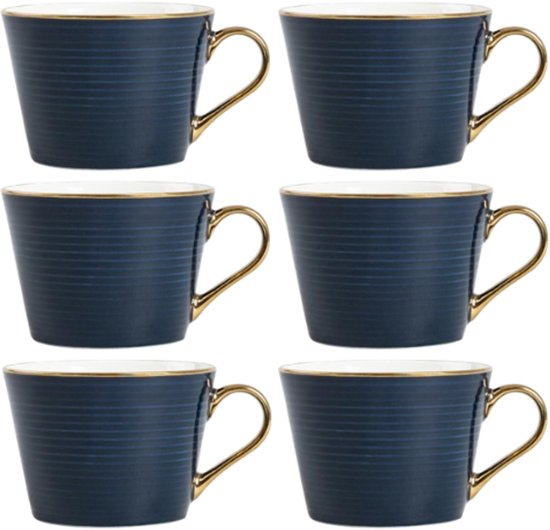 Homla - Renne Mug - Large Coffee Mug - Set of 6 - Tea Mug - Cappuccino Mug - Dishwasher Safe - 450 ml - Ceramic - 15 x 12 x 9 cm - Dark Blue