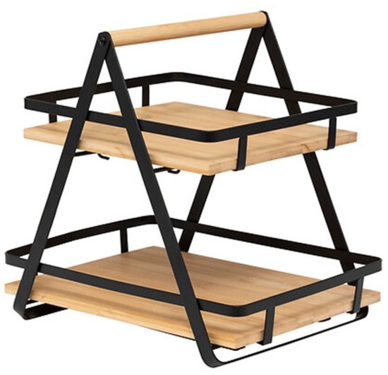 5Five aanrecht rekje 2-laags – metaal en bamboehout, 30 x 22 x 29 cm