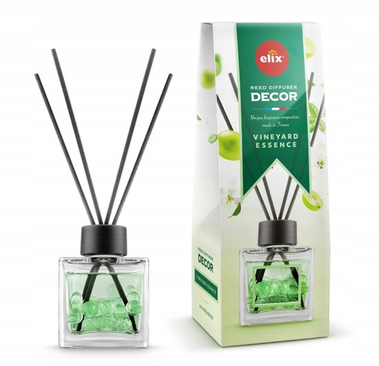 Elix - Geurstokjes - Geurstokjes met Kralen - Luchtverfrisser - Interieur Parfum Diffuser – Geurstokjes Langdurige Geur - Decoratieve Aroma Diffuser - voor Woonkamer & Badkamer - 100 ml - Vineyard Essence
