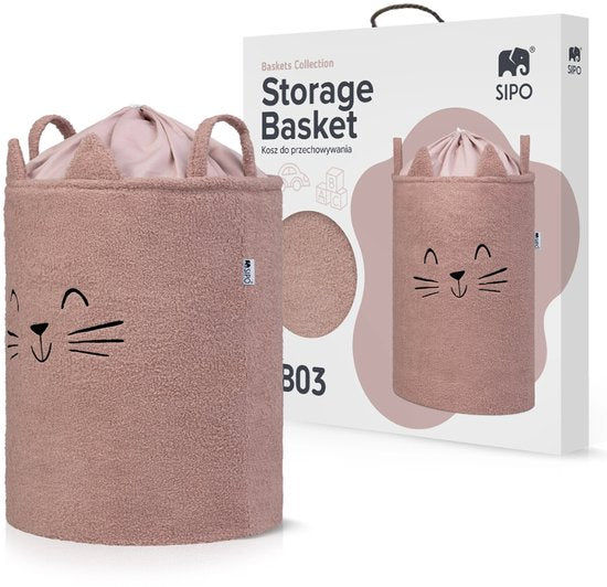 SIPO opbergmand voor speelgoed XL, 43 liter – roze boucle met kittenprint