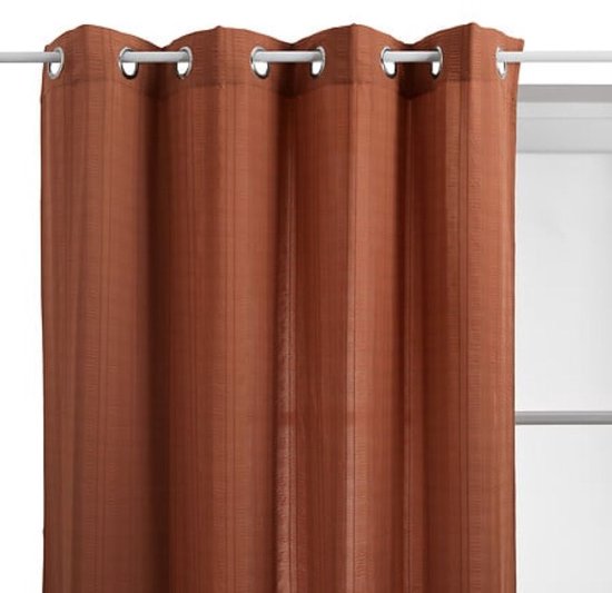 Vitrage terracotta 140 x 240 cm – luchtig gordijn met geplooide strepen