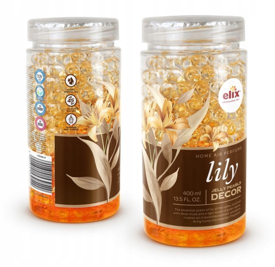 Elix - Jelly Pearls Geurparels - Luchtverfrisser - Gel Air Freshener - voor Interieur & Auto - Geurkorrels met Essentiële Oliën - Langdurige - 400 ml - Lily