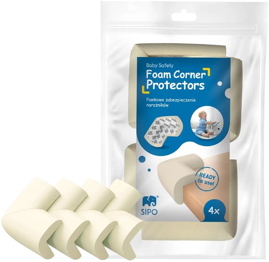 Sipo hoekbeschermers van foam – 4 stuks voor tafels en kasten, crème