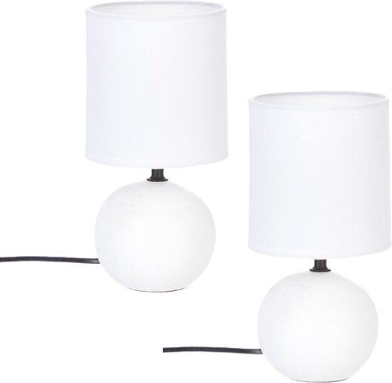 Timéo Bol Tischleuchte - Keramiklampe - 2er-Set - Moderne Tischlampe mit Kabel - Stimmungsbeleuchtung für Wohnzimmer - Schlafzimmer - Büro - 25 cm Höhe - Mattweiß
