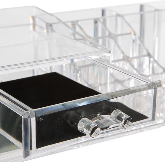 5Five Make-up organizer - 19 compartments and 2 drawers - transparent - 30 x 9 cm - plastic - Nail polish holder - Make-up holder - Organizers