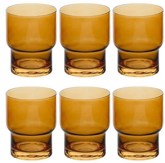 Ella Glastrinkbecher - Wassergläser - 6er-Set - Whiskygläser - Retro-Trinkgläser - Küchenglas-Set - Glas - 300 ml - Ø8 x 10 cm - Ocker